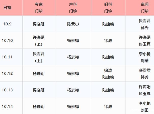坐诊表